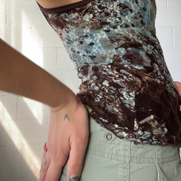 Y2K Sexy Lace Blue Brown Bustier Top - Picture 4 of 5